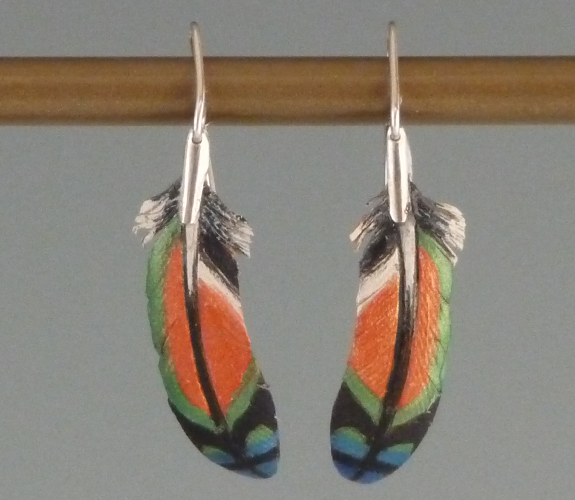 Victoria Elledge - Leather Love Bird  Feather Earrings